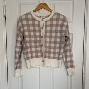 Nanette Lepore Checkered Cardigan - Cream and Tan